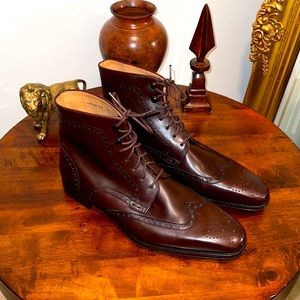 Magnanni Men’s Leather Lace-up Brogue Wingtip Boots Rubber Soles 13738 Size 13 D